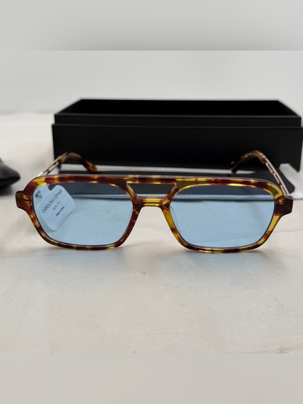 Carolina Lemke Tortoiseshell Square Sunglasses with Blue Lenses - Picture 3 of 6